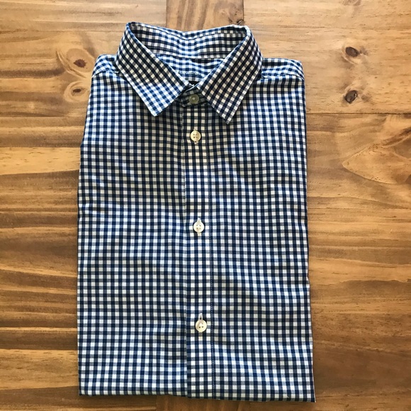 Navy blue & white plaid H&M Slim Fit button down - Picture 1 of 5